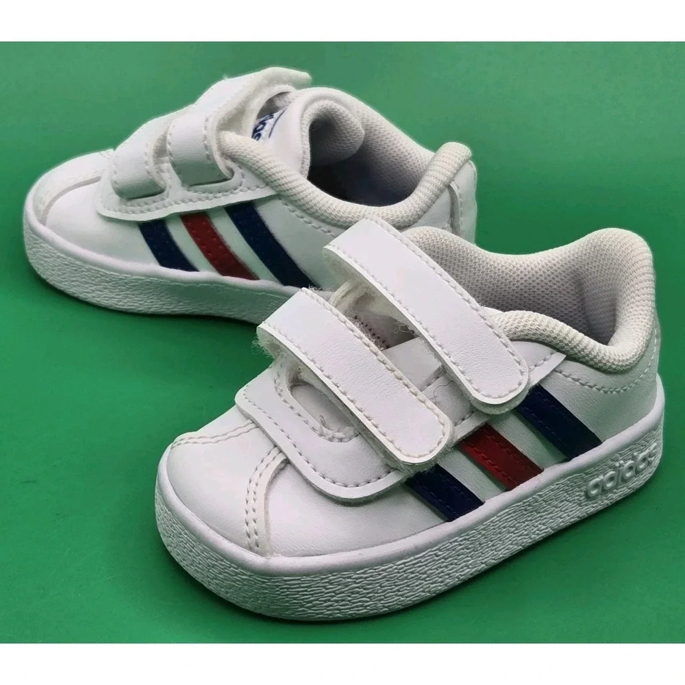 Adidas VL Court 2.0 CMF Baby Infant Shoes Size 3K Red White Blue‎